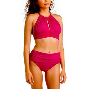 LA BLANCA-
Island Goddess High-Neck Midkini TOP- Magenta